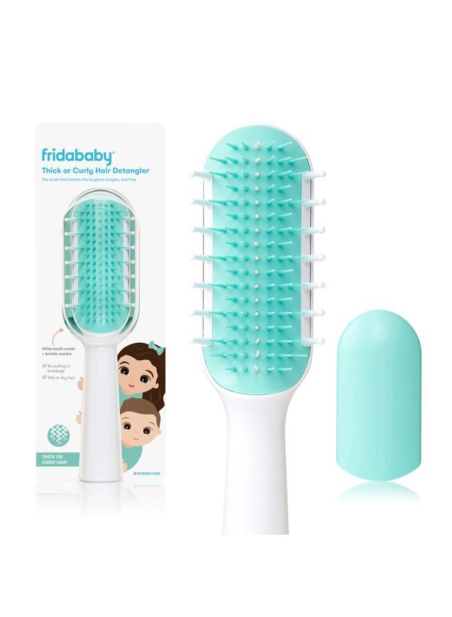 fridababy Thick or Curly Hair Detangler Brush for Kids, Toddler Hairbrush Detangles Knots Without Tears or Breakage, Comb Teeth and Bristle Design, White/Blue ,1 Count - Image 1