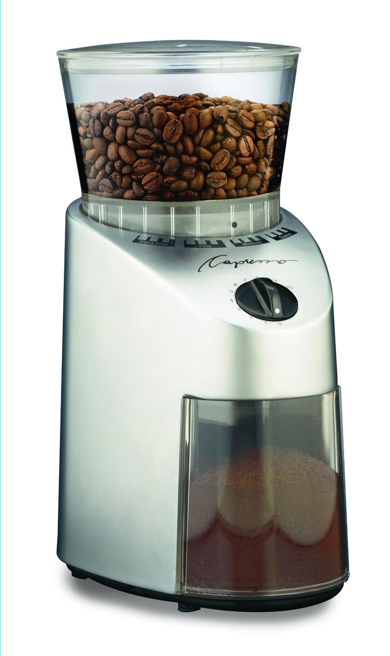 Capresso 560Infinity Conical Burr Grinder, Brushed Silver, 8.5-Ounce - Image 1