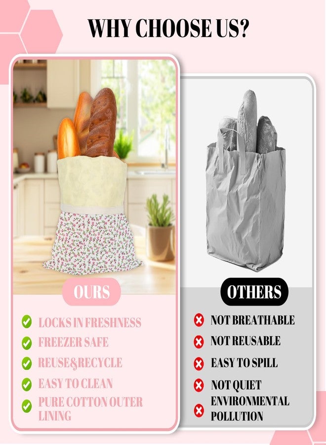 EHZYP 2 Pack Beeswax Bread Bags - 17x13 Inch Reusable Bread Storage Bags,Bees Wax Lined Bread Bags for Home Cooks fresh bread storage Easy Clean (Pink Floral) - Image 2