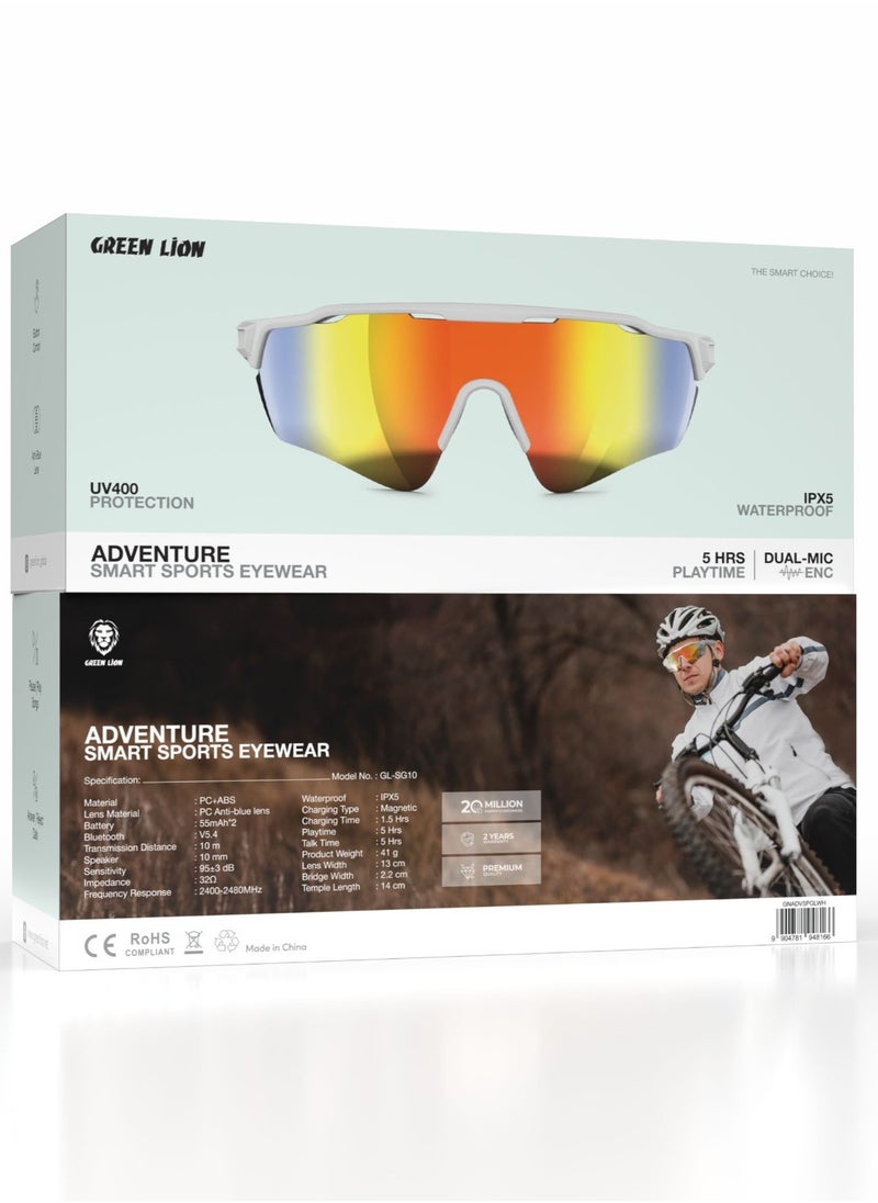GREEN LION Adventure Smart Sports Eyewear with  UV400 Protection, ENC & Dual-Mic/ Bluetooth V5.4/ Remote Camera/ Speaker/Suitable for Running, Cycling, Gym/Smart Glasses for Outdoor Activities - White  - Image 4