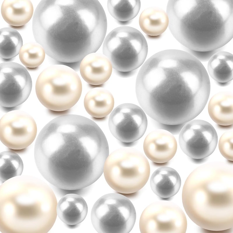Zsynka 200 Pieces Floating NO Hole Pearls and 10000 Pieces Transparent Water Gels,Floating Pearls for Vases,Pearl Decor (Creamy White,Grey) - Image 1