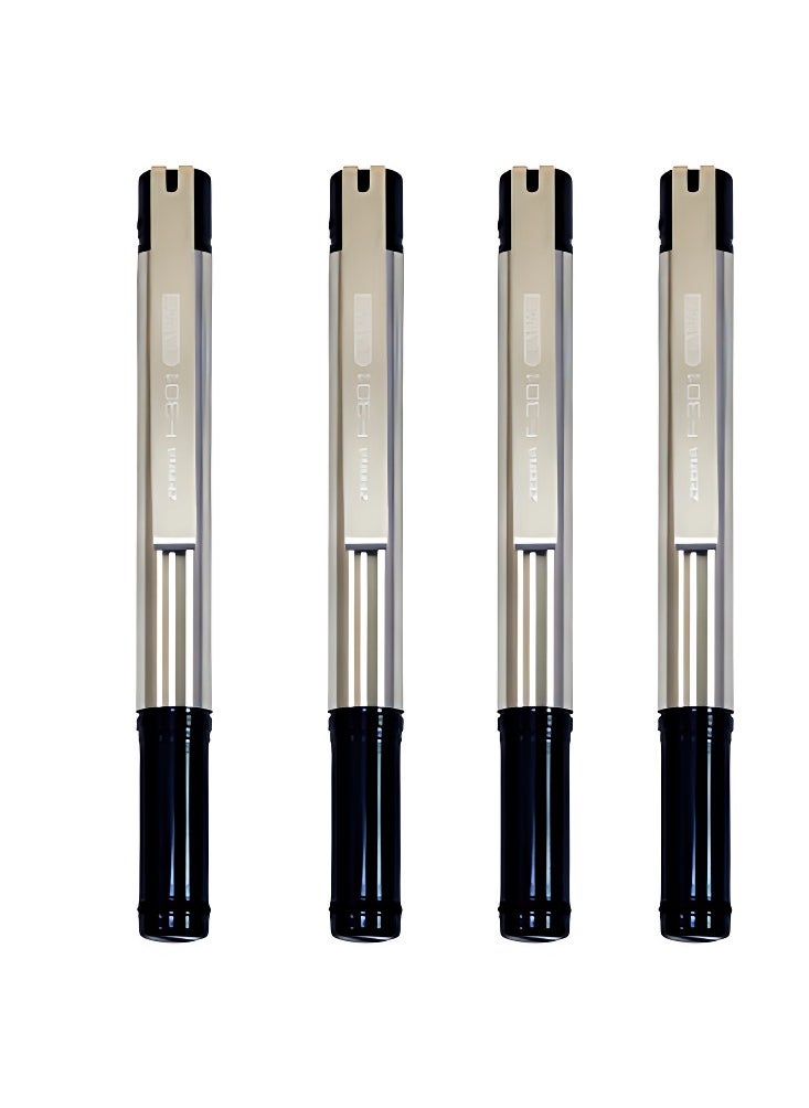 ZEBRA 4 Piece F-301 Compact Ballpoint Pens Black Rubber Grip Stainless Steel Fine Point 0.7mm Blue Ink Smooth Writing  - Image 2