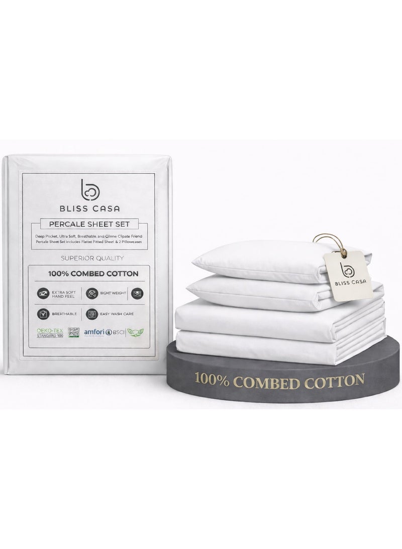 بليس كاسا طقم ملاءات سرير Bliss Casa Premium Percale - 100% قطن ممشط، مريح وجيد التهوية - Image 1