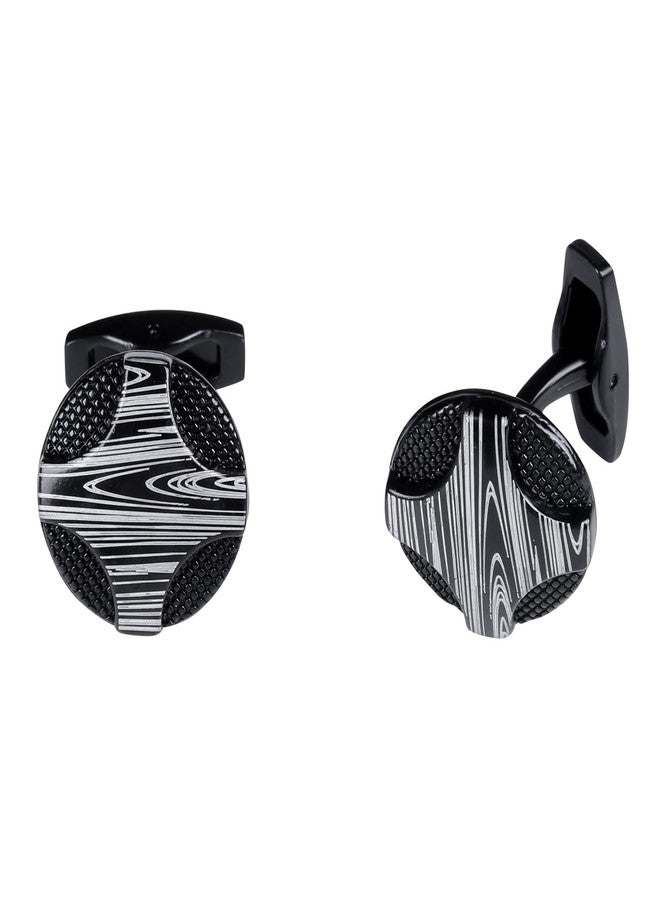 Tripin Full Black Round Cufflinks with Marble Finish for Men | Gift Boxed Formal Wear Set - Image 1
