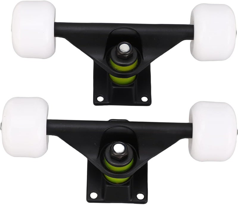 Longboard Skate Trucks Set With 4 Wheels Aluminum Alloy 5 Inch Shock Absorbing Black For Street Tricks Easy Installation - Image 1