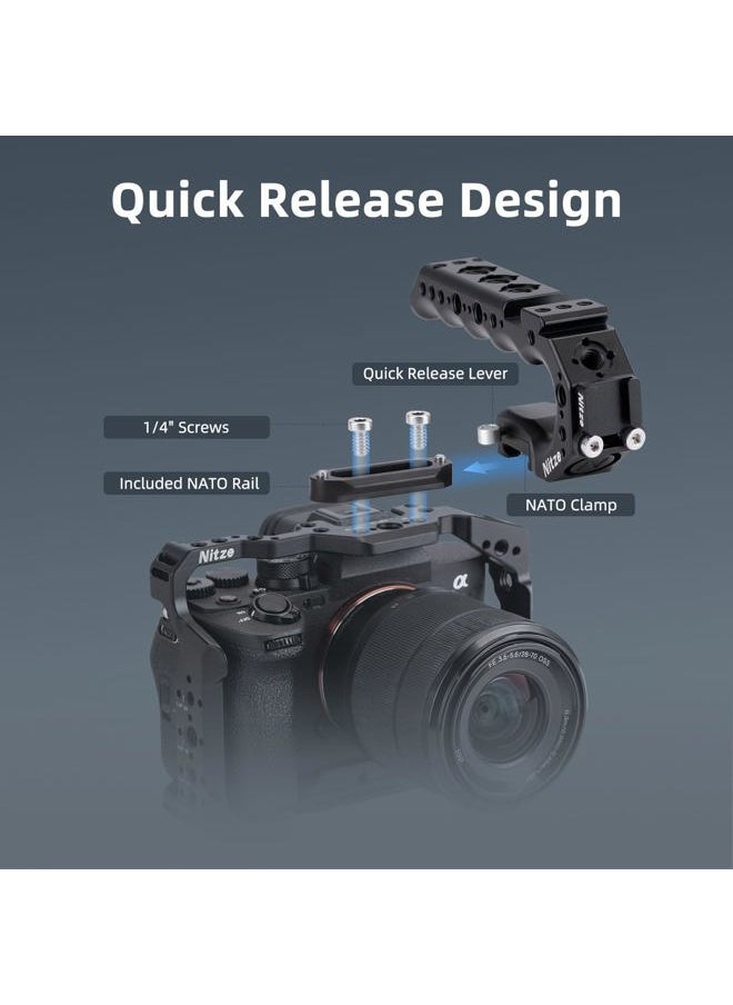 Quick Release NATO Handle with NATO Rail and Cold Shoe Adapter, Ergonomic Camera Top Handle for Camera Rigs (Stinger Series) - PA28-A