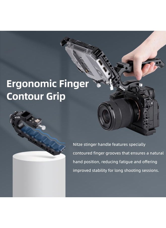 Quick Release NATO Handle with NATO Rail and Cold Shoe Adapter, Ergonomic Camera Top Handle for Camera Rigs (Stinger Series) - PA28-A