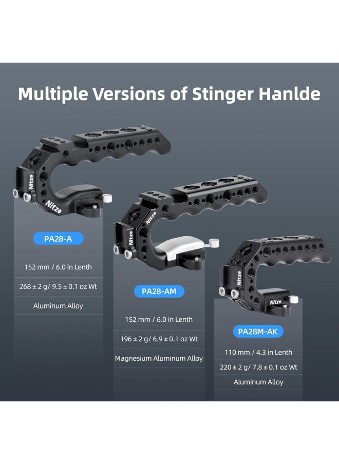 Quick Release NATO Handle with NATO Rail and Cold Shoe Adapter, Ergonomic Camera Top Handle for Camera Rigs (Stinger Series) - PA28-A