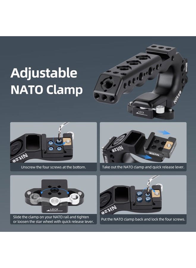 Quick Release NATO Handle with NATO Rail and Cold Shoe Adapter, Ergonomic Camera Top Handle for Camera Rigs (Stinger Series) - PA28-A