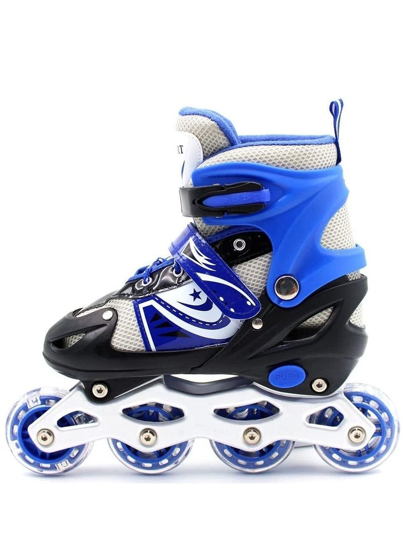 Adjustable Roller Skate Shoes LED Light Single Row Wheels, Blue/Black - Size Meduim 35-38 - Image 2