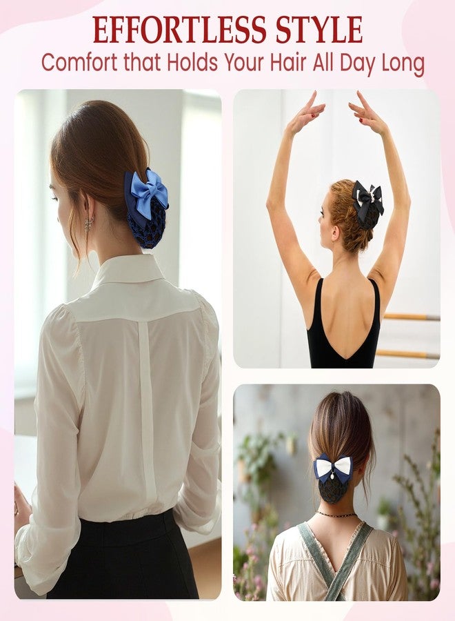kilofly 4pc Women's Two-Way Snood Net Bow Barrette Hair Clip Bun Cover Set - Image 5