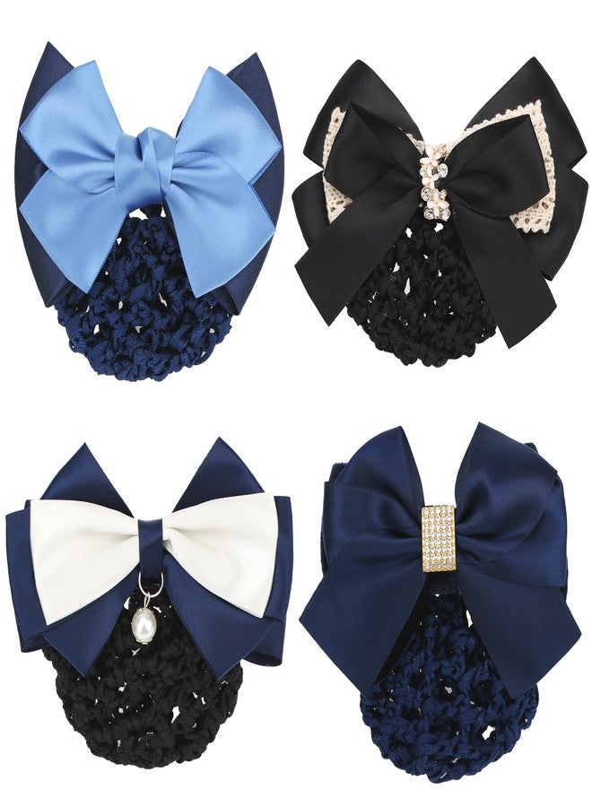 kilofly 4pc Women's Two-Way Snood Net Bow Barrette Hair Clip Bun Cover Set - Image 1