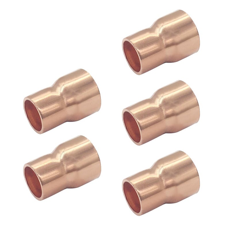 Joywayus 5PCS 1 x 34 ID Copper Sweat Reducer Coupling Pipe Fitting Pressure Plumbing Solder Connection - Image 2