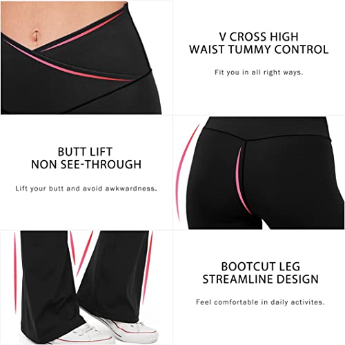 HEGALY Women's Flare Yoga Pants - Crossover Flare Leggings Buttery Soft High Waisted Workout Casual Bootcut Pants Black - Image 3