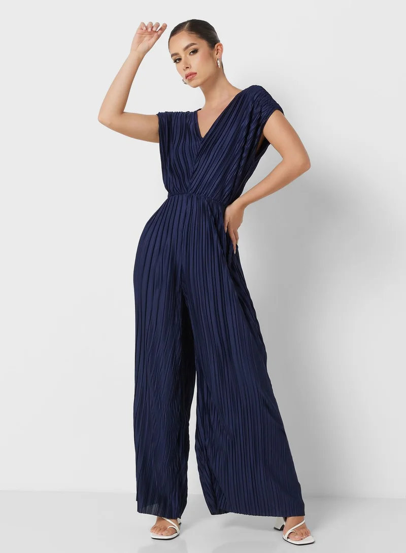 French Connection V-Neck Pleated Jumpsuit