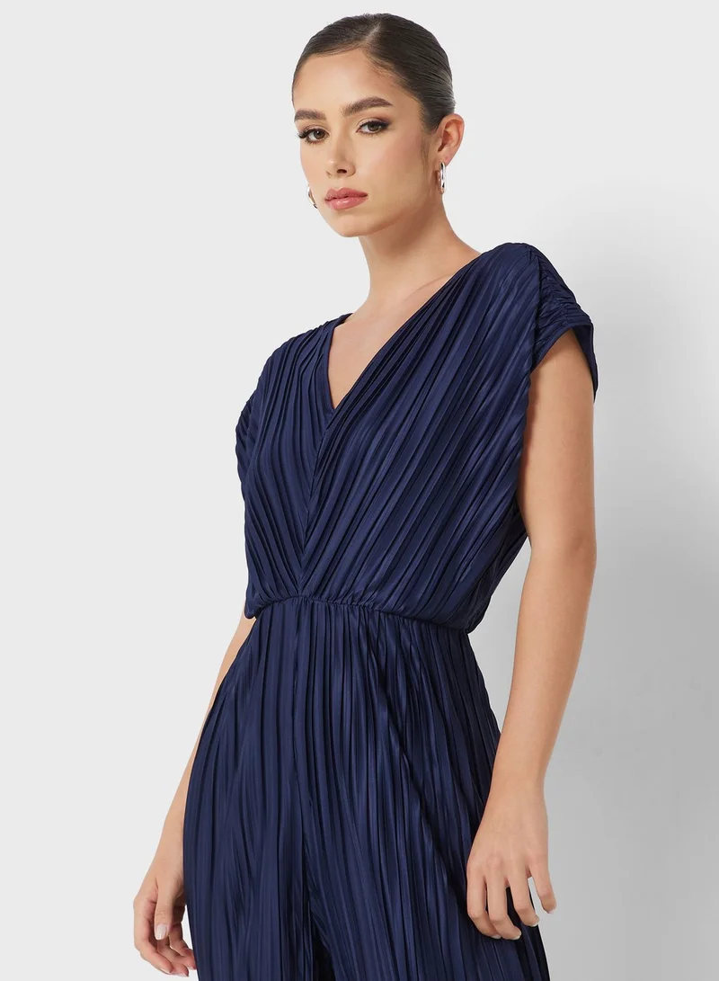 French Connection V-Neck Pleated Jumpsuit