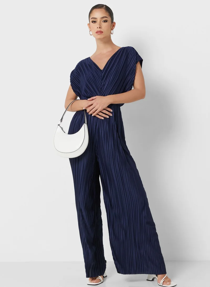 French Connection V-Neck Pleated Jumpsuit