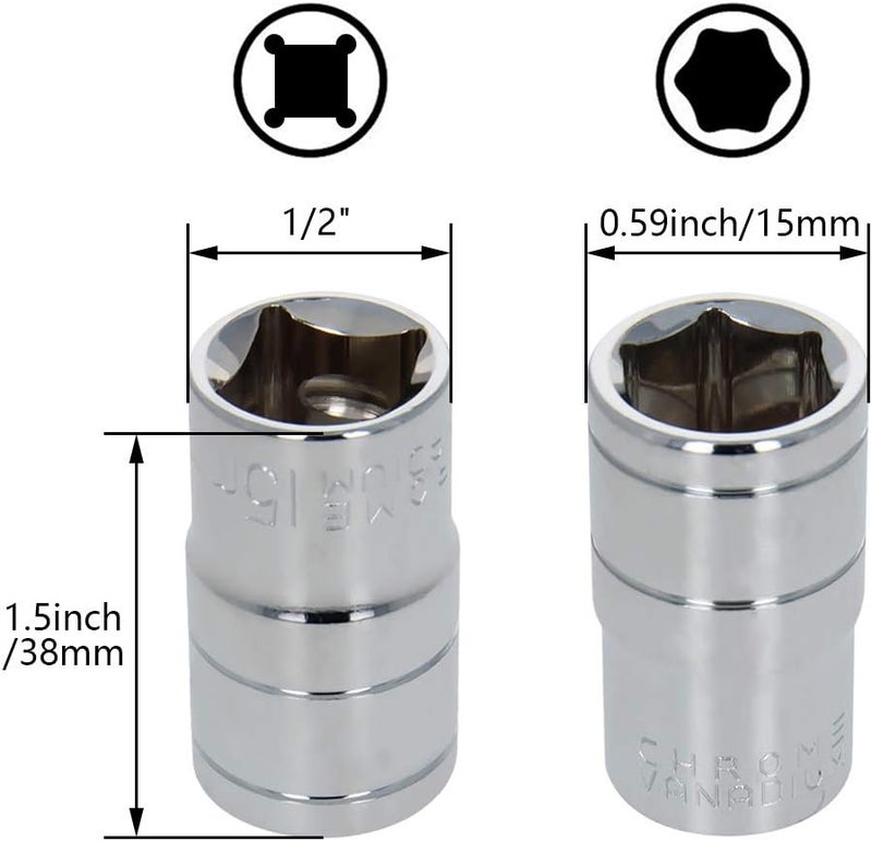 Utoolmart Shallow Socket 1/2 Inch Drive, Metric, 15mm, 6-point Impact Socket, for Automotive Repairs, Household Maintenance, DIY Hand-Making - Image 1