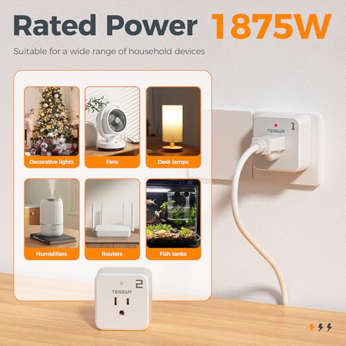 TESSAN Remote Control Outlet Plug, TESSAN Wireless Light Switch Kit 100ft RF Range, On Off Switch for String Lights, Lamps, Small Appliances, Wireless Power Socket, 15A/1875W (1 Remote and 2 Outlets) - Image 3