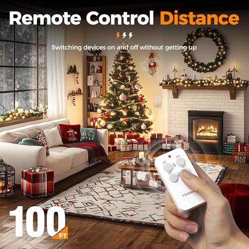 TESSAN Remote Control Outlet Plug, TESSAN Wireless Light Switch Kit 100ft RF Range, On Off Switch for String Lights, Lamps, Small Appliances, Wireless Power Socket, 15A/1875W (1 Remote and 2 Outlets) - Image 2