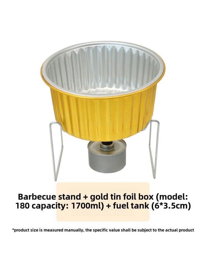 Tin Paper Aluminum Foil Box Disposable Portable Small Hot Pot With Bracket Oil Lamp Pot Set Environmental Protection Heatable And Sealable-Color:180/1700 Hot Pot Set With Plastic Lid-Specifications:1 Set - Image 1