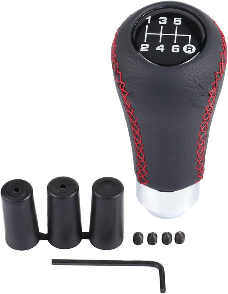 plplaaoo Car Gear Shift Knob, 6 Speed Universal Car Vehicle Gear Shift Knob PU Leather Shifter Stick with 3 Hoses, Auto Parts Manual Gear Shift Knob Suitable for Gears in Diameter 8-12mm (Red) - Image 1