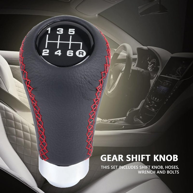 plplaaoo Car Gear Shift Knob, 6 Speed Universal Car Vehicle Gear Shift Knob PU Leather Shifter Stick with 3 Hoses, Auto Parts Manual Gear Shift Knob Suitable for Gears in Diameter 8-12mm (Red) - Image 3