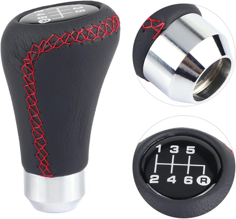 plplaaoo Car Gear Shift Knob, 6 Speed Universal Car Vehicle Gear Shift Knob PU Leather Shifter Stick with 3 Hoses, Auto Parts Manual Gear Shift Knob Suitable for Gears in Diameter 8-12mm (Red) - Image 4