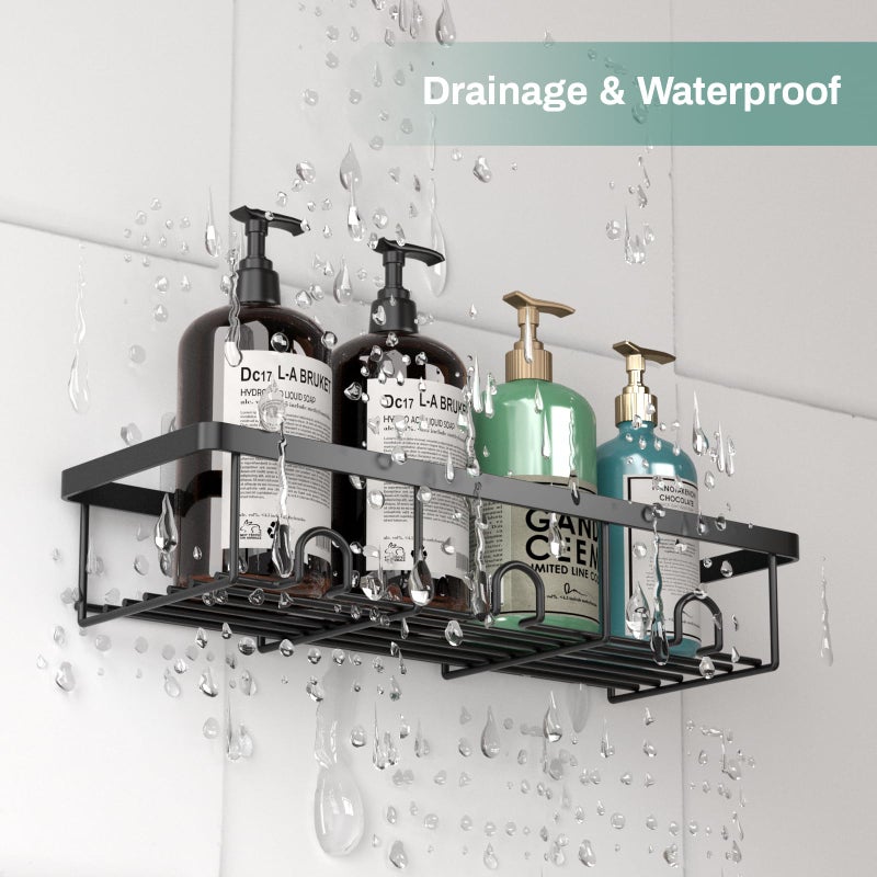 Oasiteege Shower Shelves for Inside Shower, 2 Pack Adhesive Bathroom Caddy Organizer Basket Rack for Storage and Organization, Wall Suction Bath Bathtub Shampoo Holder Set for RV Camper, Black - Image 4