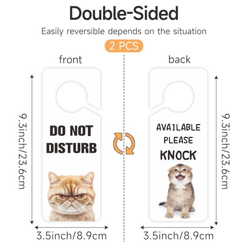 LUHIMO Do Not Disturb Door Hanger Sign for Office, 2Pack PVC Double-sided Cute Funny Cat Please Knock Door Signs, Ideal for Home, Offices, Bathroom, Bedroom, Online Sessions, Meetings and Classes, Therapists - Image 2