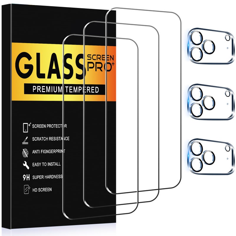 AVOAR 3+3 Pack Glass Screen Protector for iPhone 17 Pro with Camera Lens Protector, 6.3 inch HD Clear Tempered Glass Film, Anti-Scratch, Bubble Free, Case-friendly - Image 1