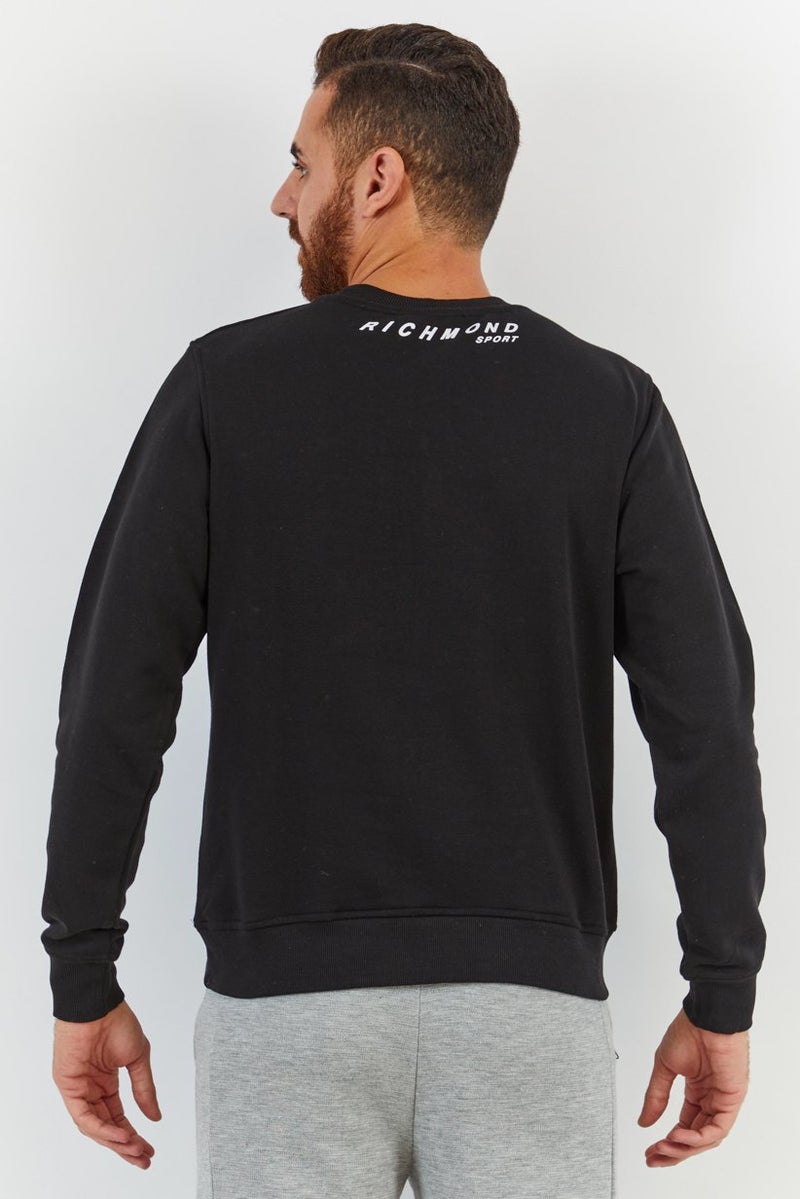 JOHN RICHMOND Men Crew Neck Textured Long Sleeve Sweatshirt, Black - Image 2
