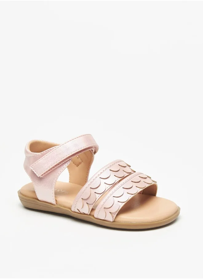 جونيورز Girls Wave Textured Sandals With Hook And Loop Closure