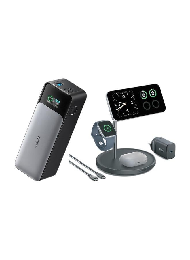 Anker 737 Power Bank (PowerCore 24K), 24,000mAh 3-Port Portable Charger with 140W Output, Smart Digital Display, Compatible with MacBook Pro/ Air, iPhone 17/16 Series, Samsung, Huaiwei, Dell & 3-in-1 Wireless Charging Station, MagSafe Charger Compatible, Qi2 Certified 15W Wireless Stand, For iPhone 17/16 Series, AirPods Pro, Apple Watch Ultra (USB C Charger and Cable Included)Bundle - Image 1