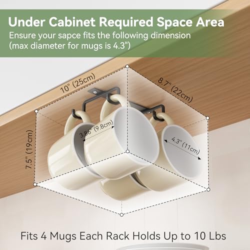 ECROCY Mug Hooks Under Cabinet Space-Saving, Easy Screw Mounting, Metal Coffee Cup Hooks 3 Pack - Image 2