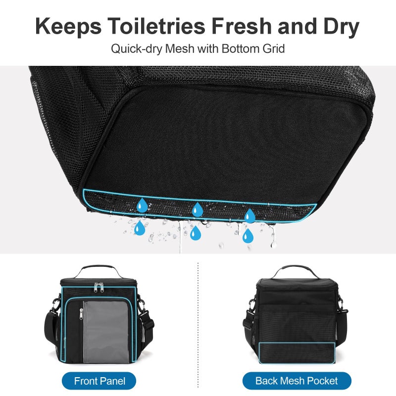F-color Crossbody Shower Caddy with Phone Holder - Hands-Free Portable Toiletry Bag Fits Full-Size Bottles, Quick Dry Mesh Hanging Tote for College Dorm Essentials, Camping, Gym, Travel, Large, Black - Image 5
