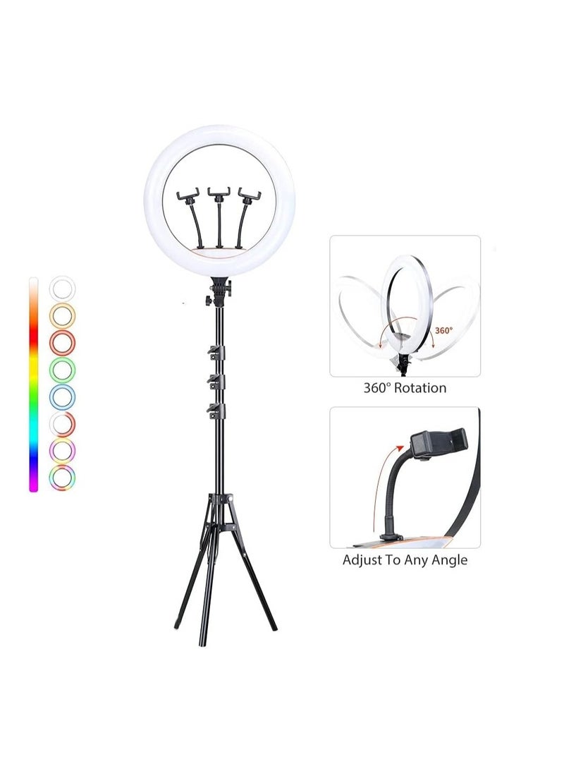 حلقة إضاءة ليد ناعمة محمولة 45 سم بالفضاء اللوني ار جي بي 16 لون مع ثلاث حوامل موبايل وحامل صغير لتسجيل يوتيوب - انستا ريل - بث مباشر - فيديوهات مكياج من بي كيه ان® MJ45 - Image 2
