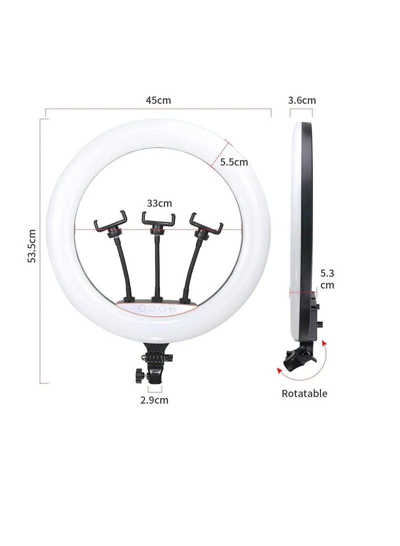 حلقة إضاءة ليد ناعمة محمولة 45 سم بالفضاء اللوني ار جي بي 16 لون مع ثلاث حوامل موبايل وحامل صغير لتسجيل يوتيوب - انستا ريل - بث مباشر - فيديوهات مكياج من بي كيه ان® MJ45 - Image 4
