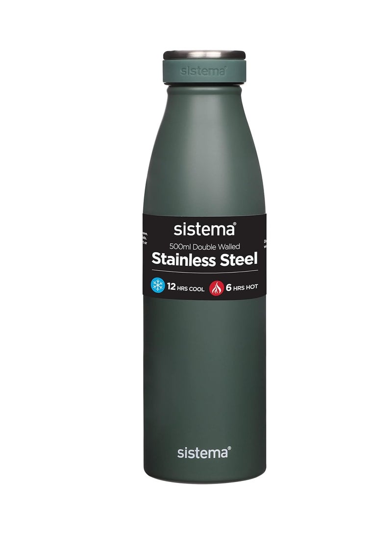 سيستيما Sistema Hydrate Stainless Steel Water Bottle 500 ml Leak-Proof Reusable BPA & Phthalate Free - No:00550 - Assorted Color  - Image 1