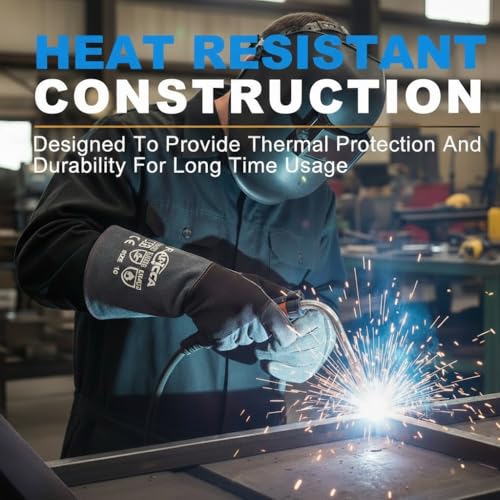 RAPICCA Fireplace Gloves Fire Heat Resistant: Dark-Grey 16IN 932℉ - Fireproof Leather for Fireplace Fire Pit Wood Stove Campfire Furnace BBQ Grill Oven Stick Mig Welding Welder Gear - Birthday Gift XL - Image 3