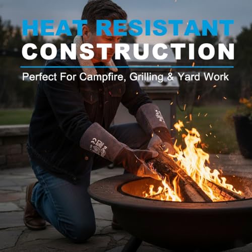 RAPICCA Fireplace Gloves Fire Heat Resistant: Dark-Grey 16IN 932℉ - Fireproof Leather for Fireplace Fire Pit Wood Stove Campfire Furnace BBQ Grill Oven Stick Mig Welding Welder Gear - Birthday Gift XL - Image 2