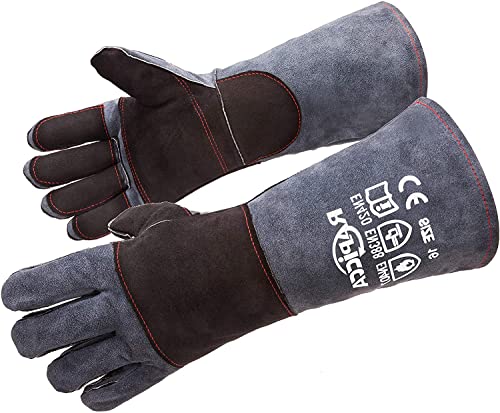 RAPICCA Fireplace Gloves Fire Heat Resistant: Dark-Grey 16IN 932℉ - Fireproof Leather for Fireplace Fire Pit Wood Stove Campfire Furnace BBQ Grill Oven Stick Mig Welding Welder Gear - Birthday Gift XL - Image 1
