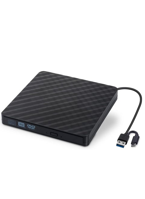 External DVD Player USB & USB-C CD/DVD Player USB 3.0/Type C Slim Optical Drive CD/DVD ROM Drive Portable Rewriter Reader for PC Laptop MacBook Mac Windows 7/8.1/10 Linux OS