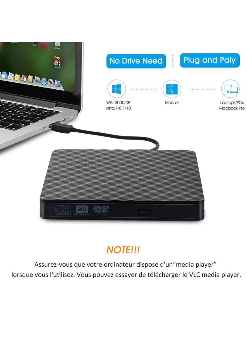 Generic - External DVD Player USB & USB-C CD/DVD Player USB 3.0/Type C Slim Optical Drive CD/DVD ROM Drive Portable Rewriter Reader for PC Laptop MacBook Mac Windows 7/8.1/10 Linux OS - Image 1