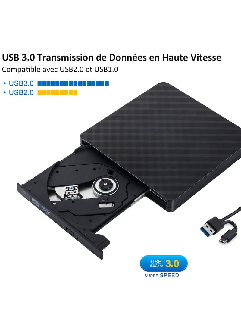 Generic - External DVD Player USB & USB-C CD/DVD Player USB 3.0/Type C Slim Optical Drive CD/DVD ROM Drive Portable Rewriter Reader for PC Laptop MacBook Mac Windows 7/8.1/10 Linux OS - Image 1