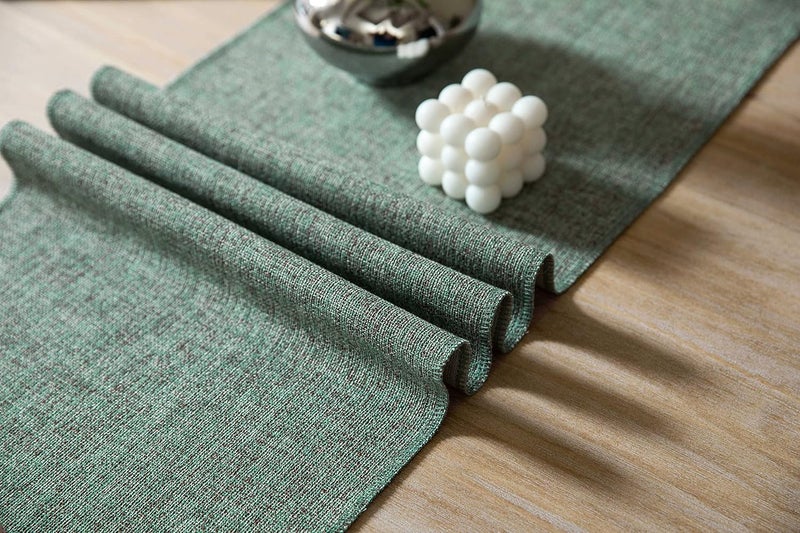 ZeeMart Rustic Table Runner with Handmade Tassels, Green Burlap Style Farmhouse Table Runners 72 Inches Long, Vintage Woven Dining Table Runner for Party Holiday Daily Use, 13x72 Inches, Mineral Green - Image 5