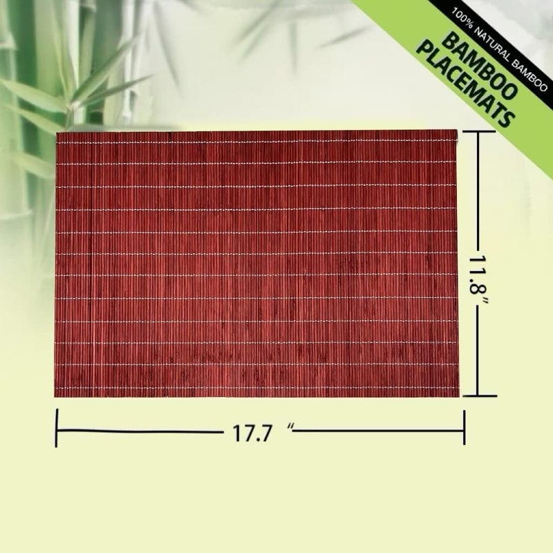 ANDSTAR Set of 24 Bamboo Placemats 177X118Inch Sushi Rolling Mat Japanese Style Bamboo Mat Natural Place Mats Washable Heat Resistant Table Mats for Dinner Dining Table Wedding PartiesRed - Image 2