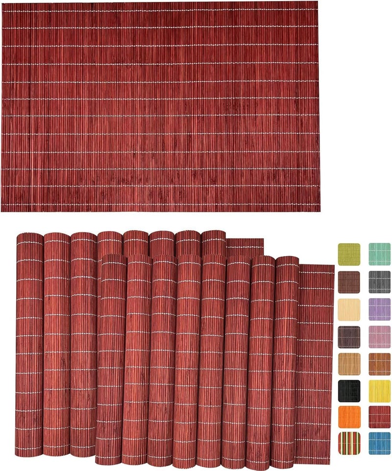 ANDSTAR Set of 24 Bamboo Placemats 177X118Inch Sushi Rolling Mat Japanese Style Bamboo Mat Natural Place Mats Washable Heat Resistant Table Mats for Dinner Dining Table Wedding PartiesRed - Image 1
