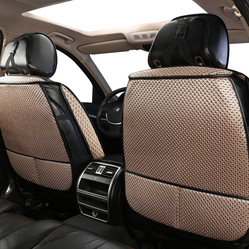 Auto Newer 2PCS Luxury Breathable Car Seat Cover,Front Car Seat Protector, Fit Four Seasons of Universal Automotive Vehicle Cushion Cover, Compatible with 90% Cars,SUV,Trucks (Gold Beige,Front Seats) - Image 2