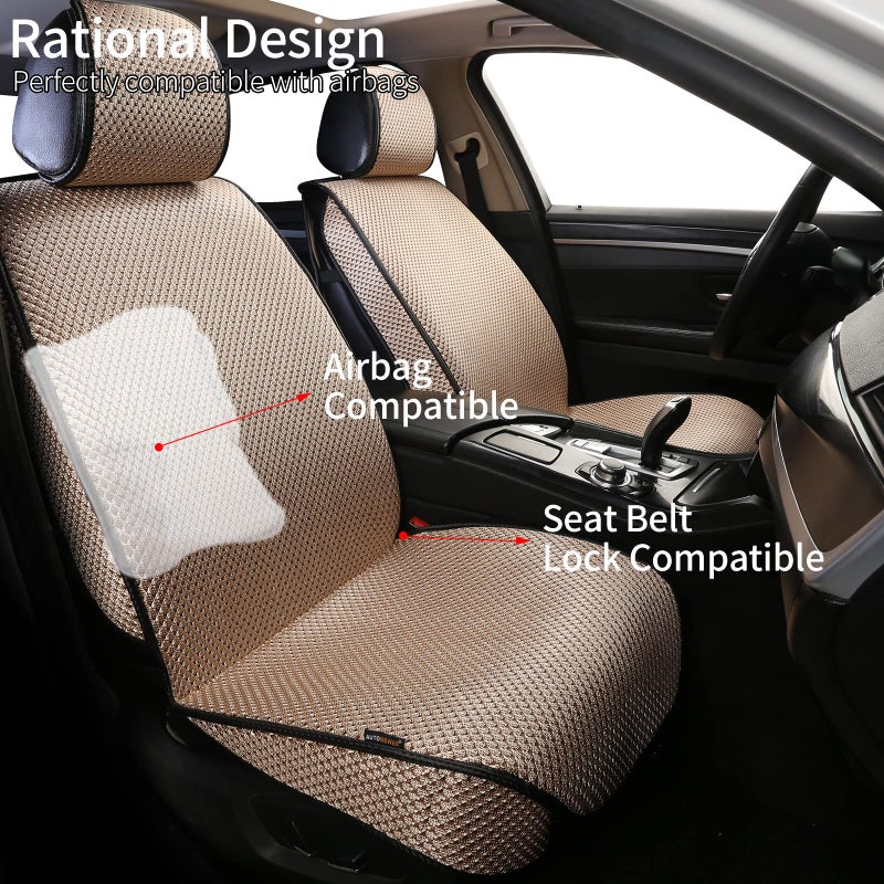 Auto Newer 2PCS Luxury Breathable Car Seat Cover,Front Car Seat Protector, Fit Four Seasons of Universal Automotive Vehicle Cushion Cover, Compatible with 90% Cars,SUV,Trucks (Gold Beige,Front Seats) - Image 3